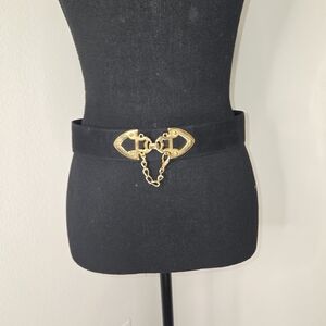 Elegant Black Belt with Gold Chain Accent